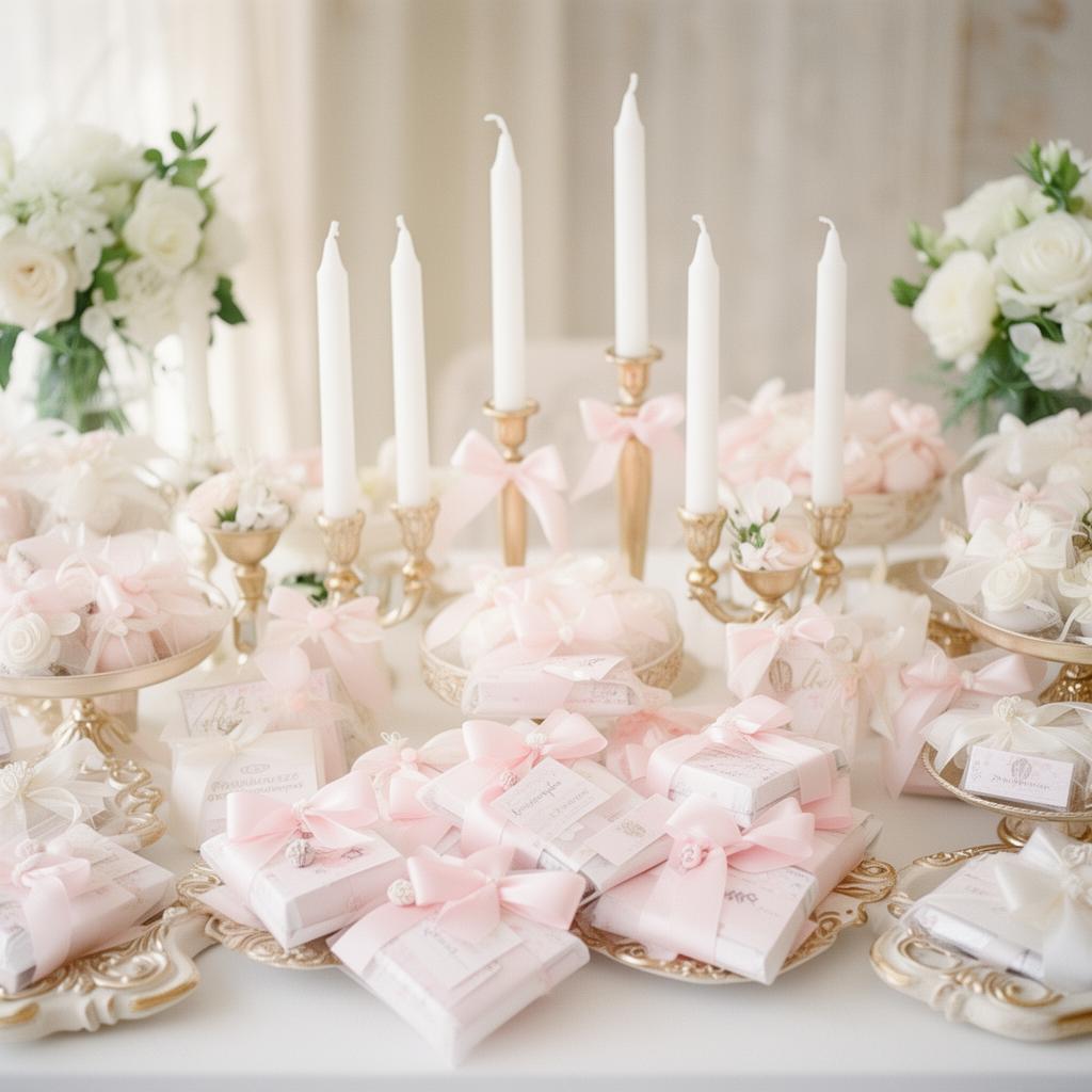 Elegant candy bar βάπτισης με χειροποίητες μπομπονιέρες της Kermade
